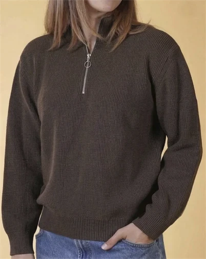 Elsk - Halfzip Organic Cotton Strik - Brown Melange 